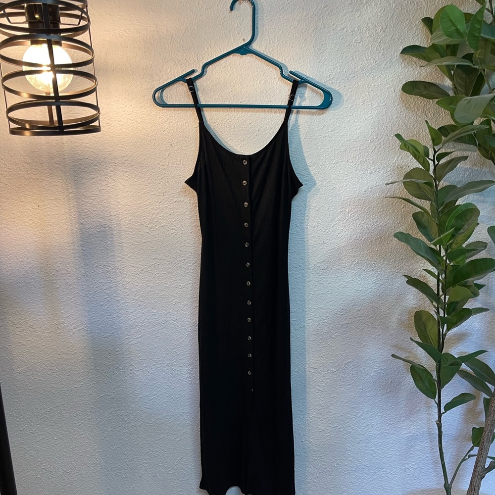 Forever 21 Black Midi Dress with Button Detail